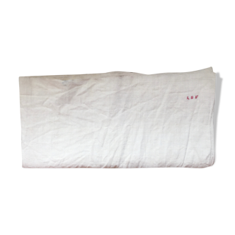Drap De trousseau  en métis lin/coton écru monogramme rouge