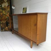 Mid Century Vintage Teak Sideboard Display Bookcase Cabinet 1960'S Sliding Glass And Teak Doors