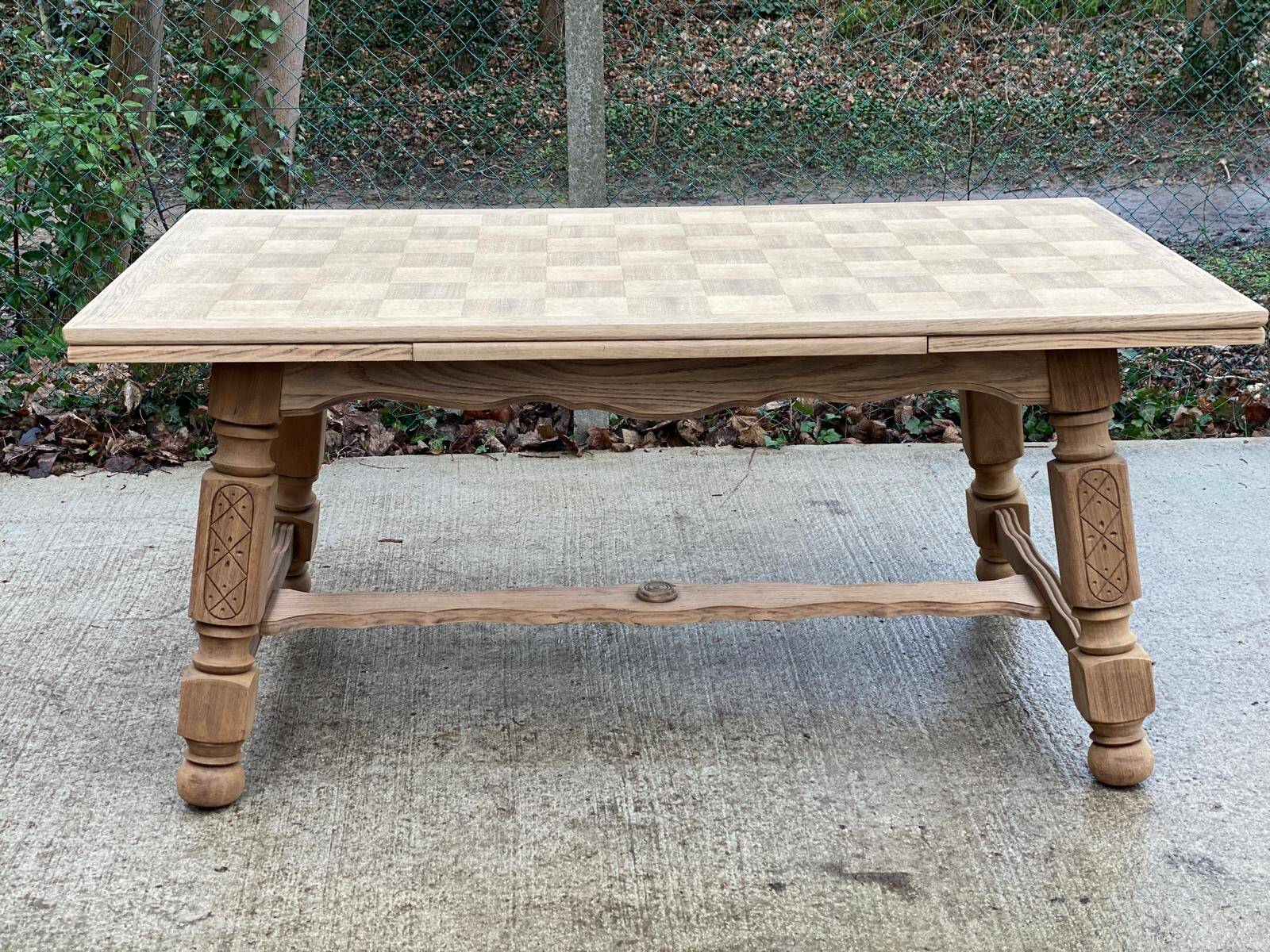 Art Deco extendable monastery table renovated in raw oak 265cm
