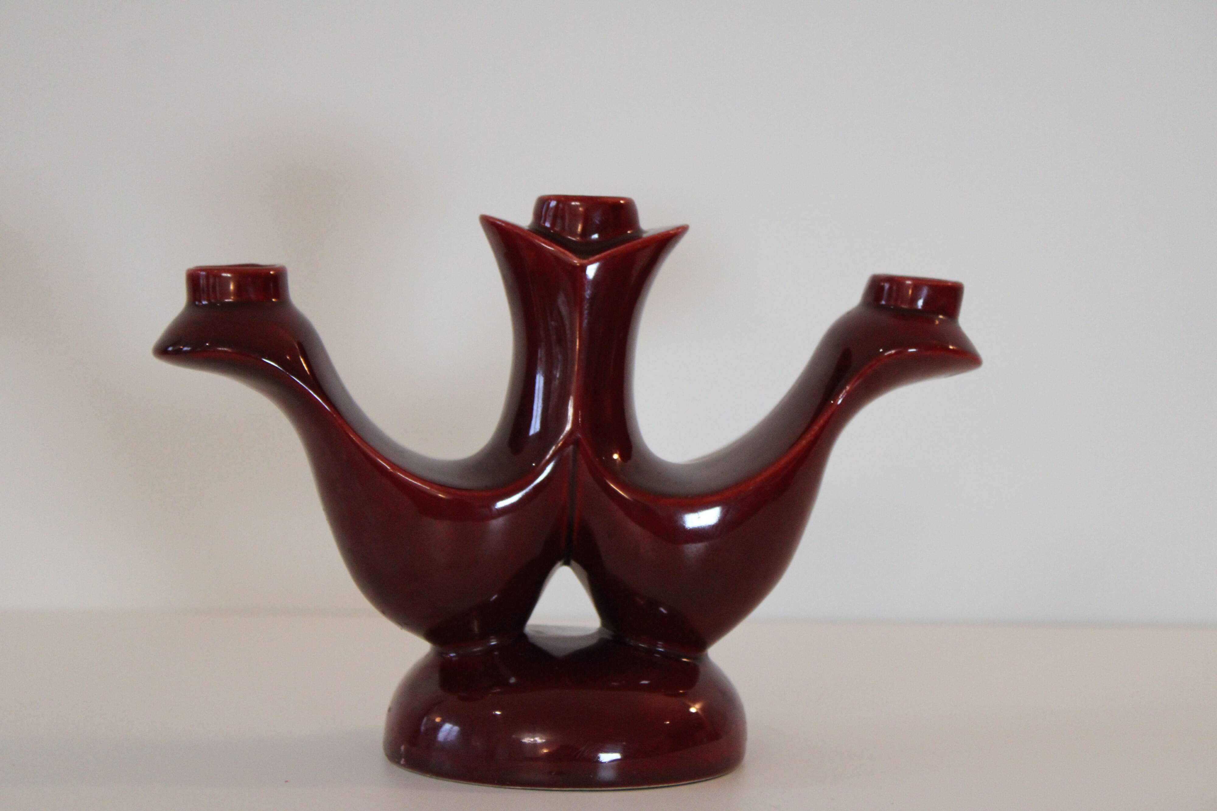 Red candle holder 1960 Saint-Clément vintage