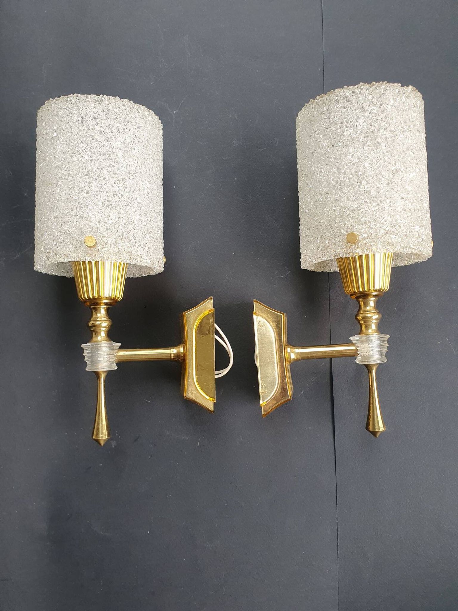 Pair of vintage 1970s perspex wall sconces.