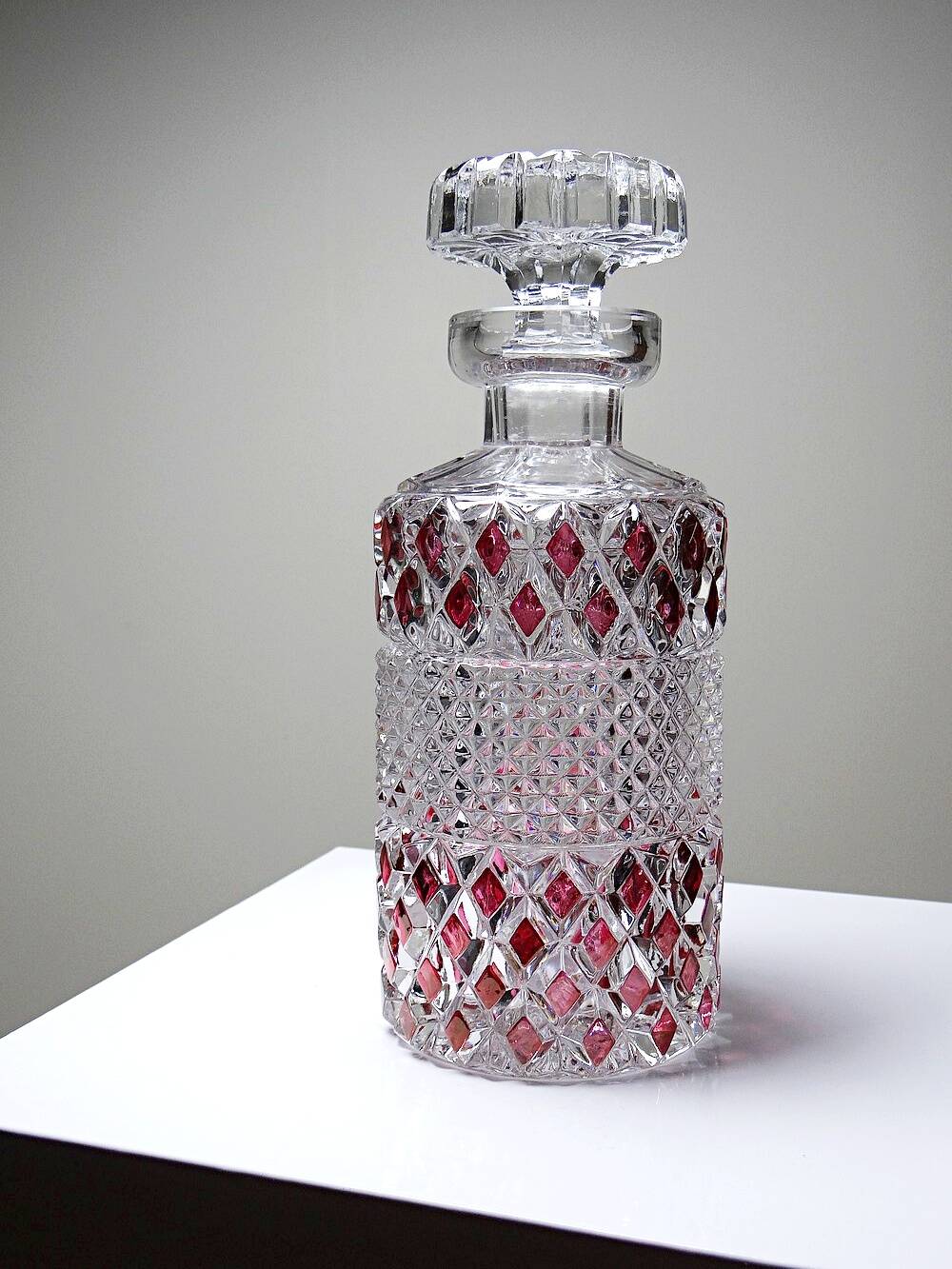 Harlequin crystal whisky decanter, Bohemia, Czechoslovakia, vintage 1950s-1970s