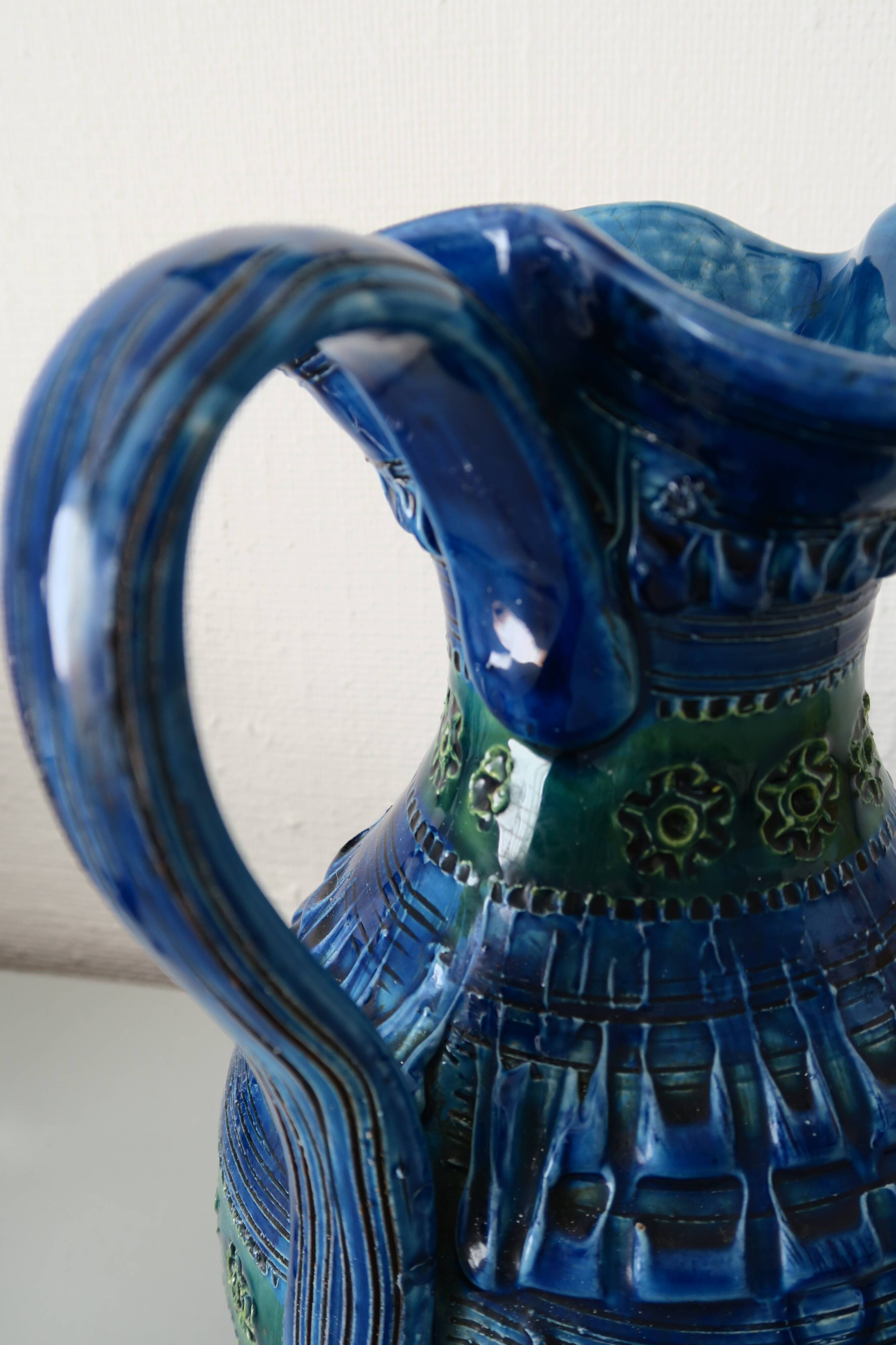 Bitossi Blue and Green Pitcher 26 cm Italy