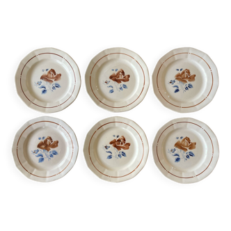 6 antique flat plates in Sarreguemines earthenware