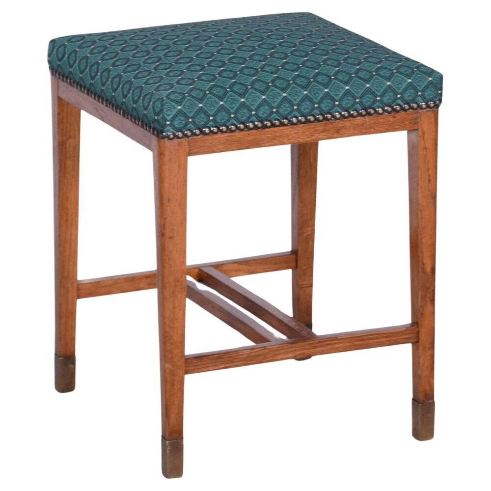Art Deco Stool in Oak & Upholstery, Czech, 1930s
