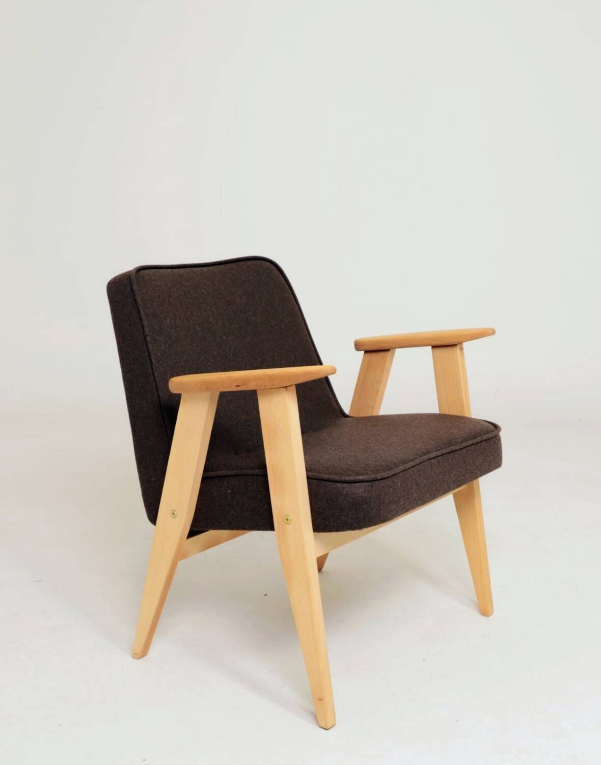 Scandinavian chocolate wool armchair designed by Chierowski