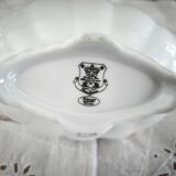 Porcelain sauceboat, white manufacture with double gold line, hand-painted.