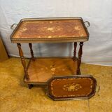 Vintage Italian Inlaid Wood Serving Trolley with Removable Tray Mid-20