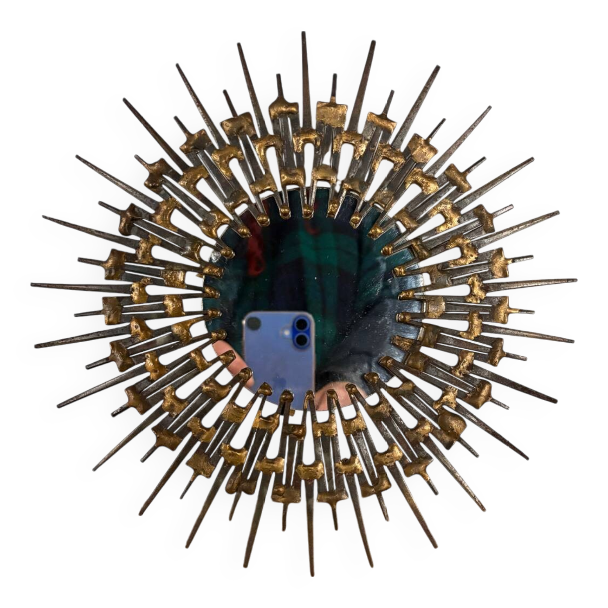 Brutalist round wrought iron mirror from the 60s/70s