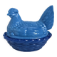 Bonbonnière chicken on its nest in blue opaline, Portieux-Vallérysthal