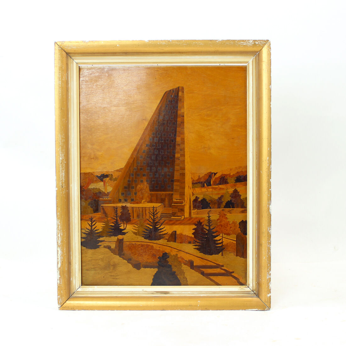 Art work in inlaid wood veneer, czechoslovakia 1950s