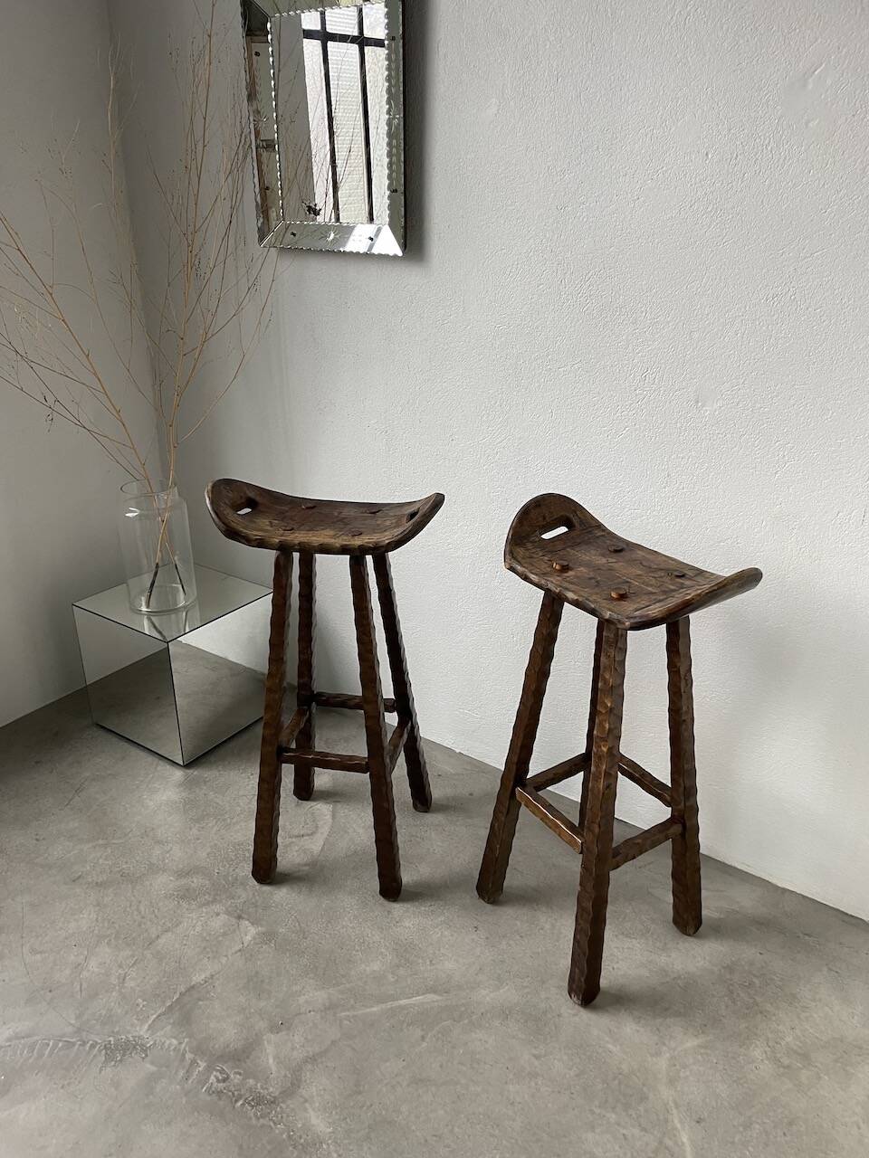 Pair of brutalist high stools