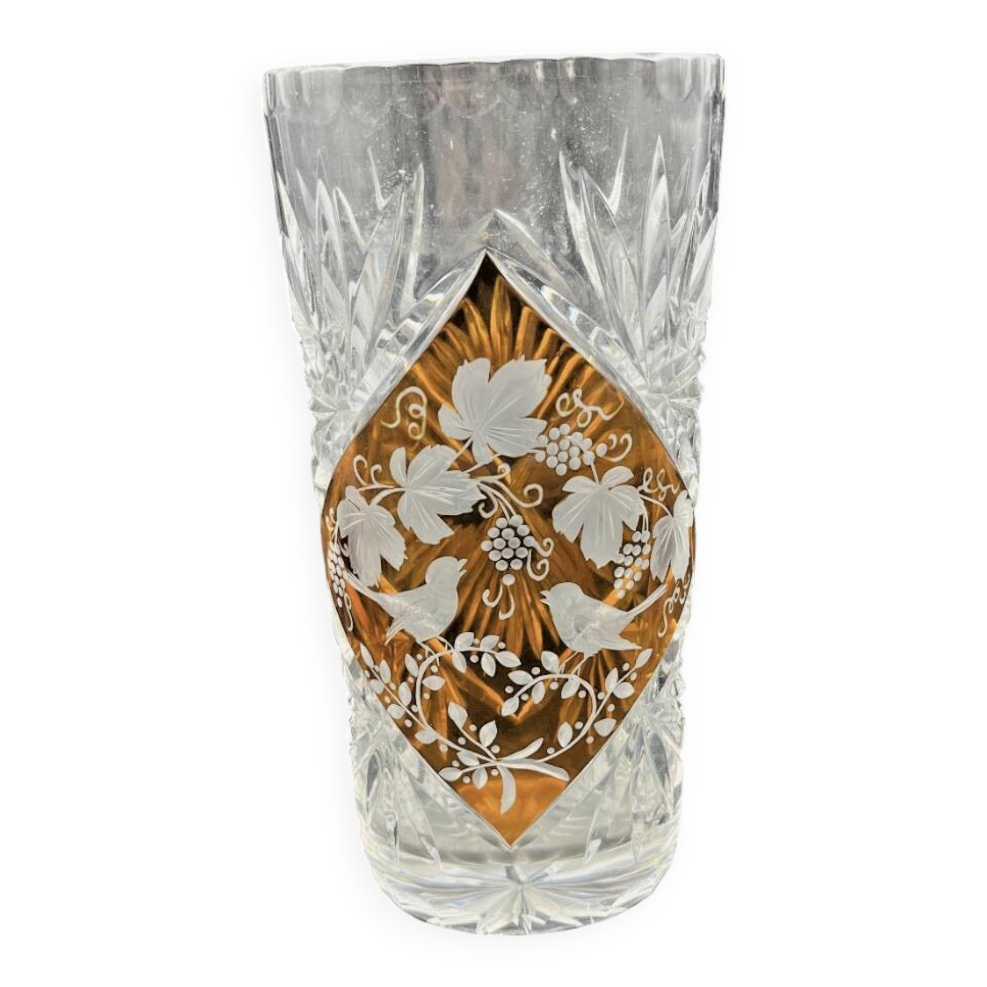 Orange crystal vase – Vine & sparrow design