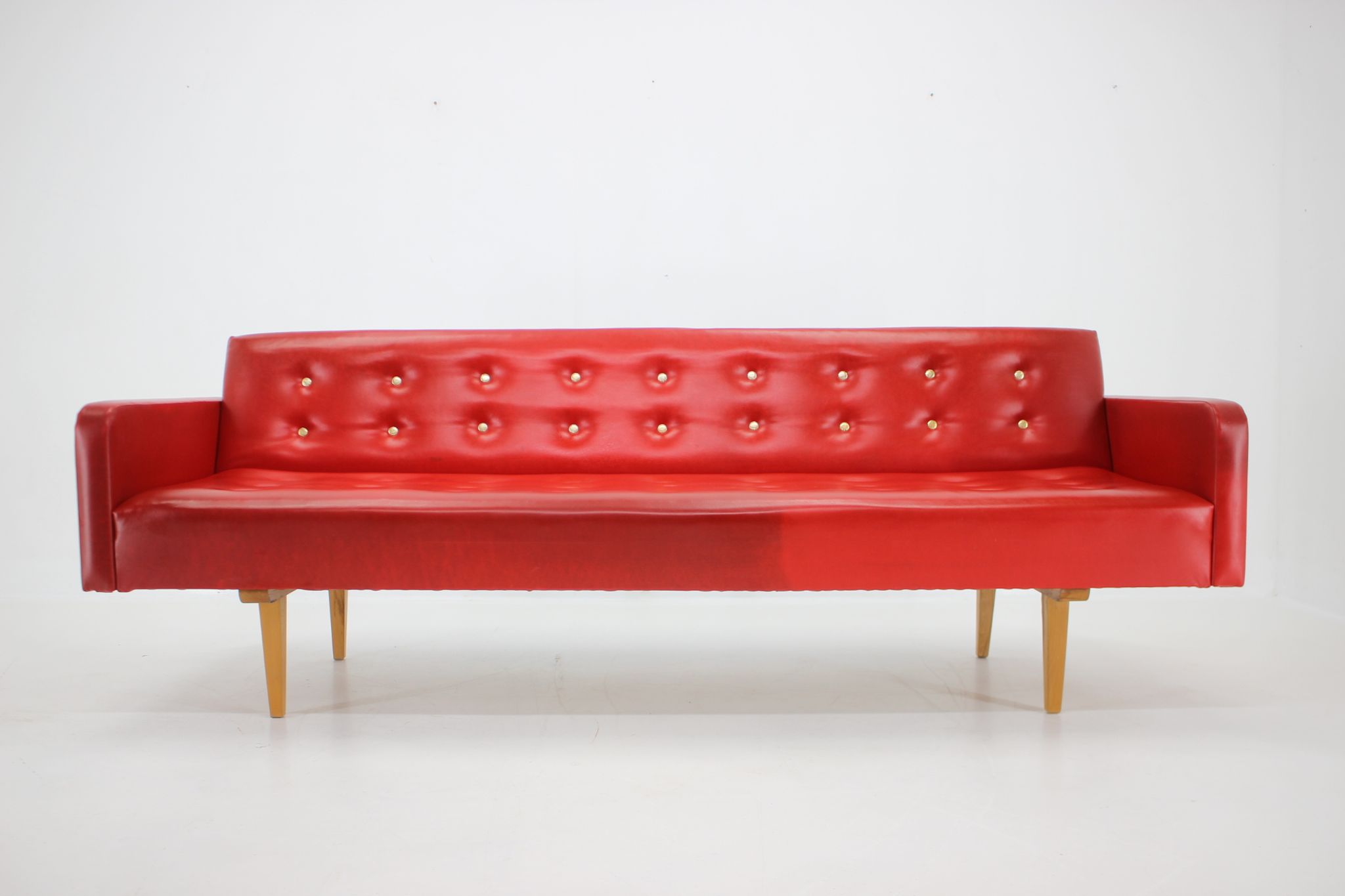1970s Red Leatherette Sofa ,Czechoslovakia
