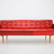 1970s Red Leatherette Sofa ,Czechoslovakia