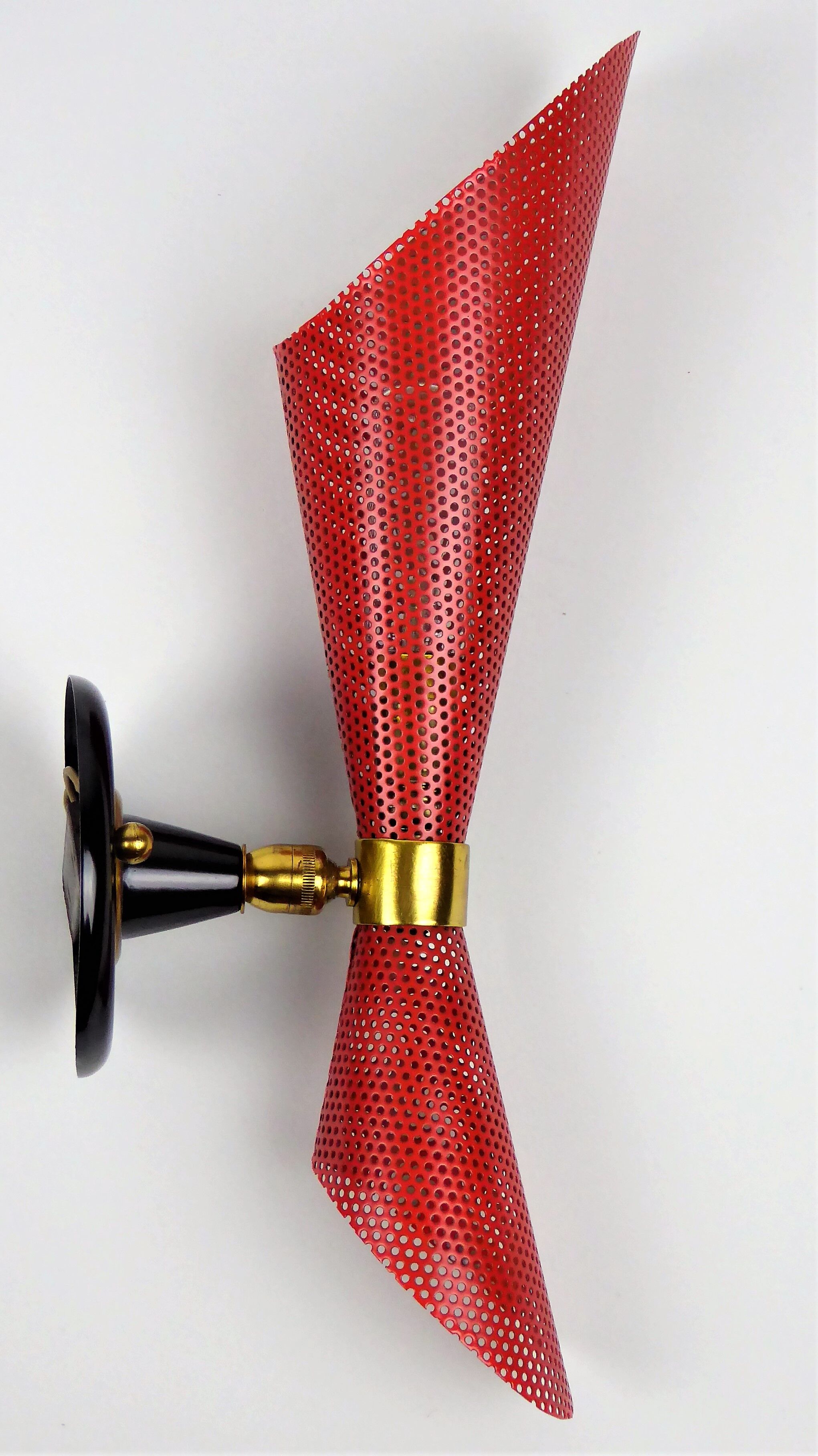 Sconce red and black perforated metal 1960