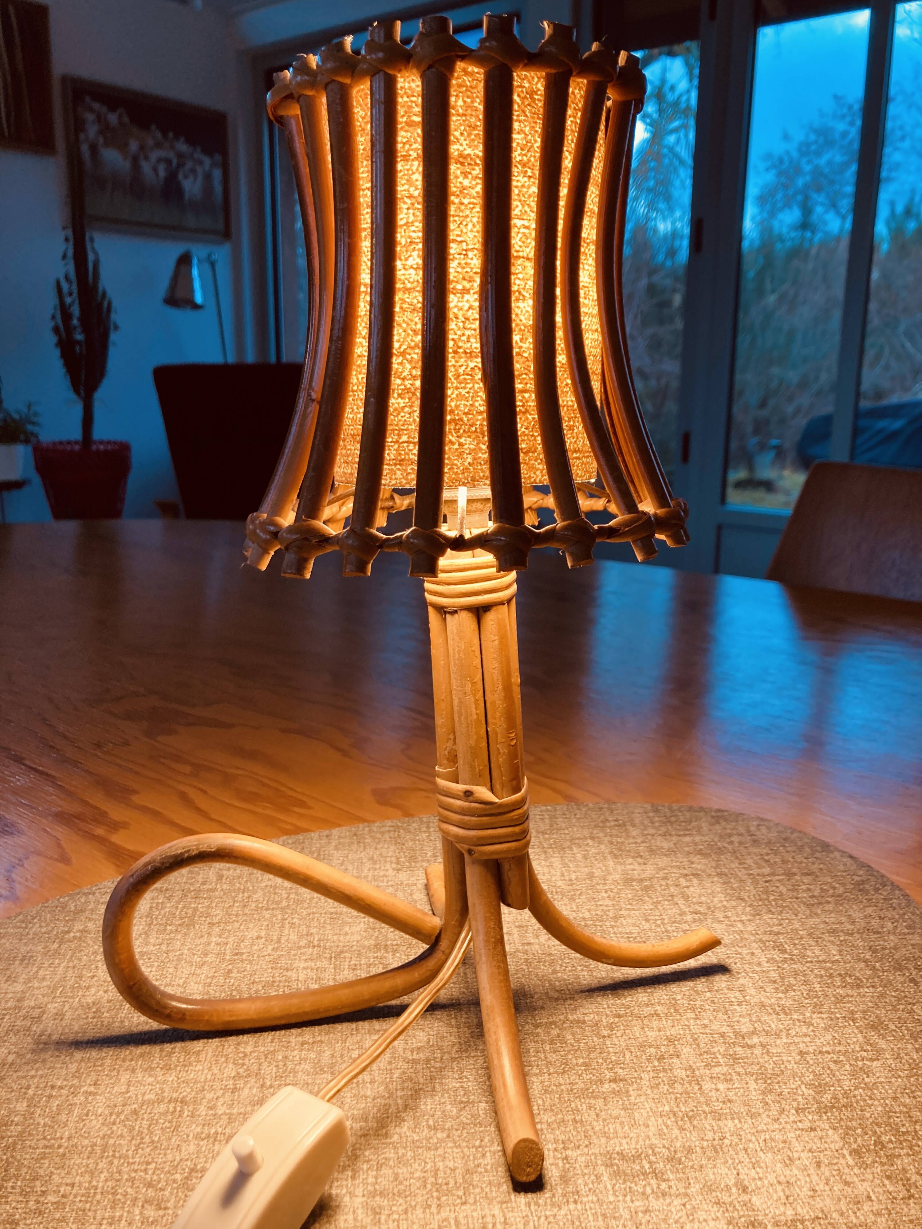 Small vintage rattan lamp
