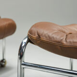Swedish Lounge Chair and Ottoman in Chrome and Brown Leather by Scapa Rydaholm, 1960s, Set of 2