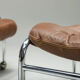 Fauteuil suédois et pouf en cuir chromé et brun par Scapa Rydaholm, années 1960, Set de 2