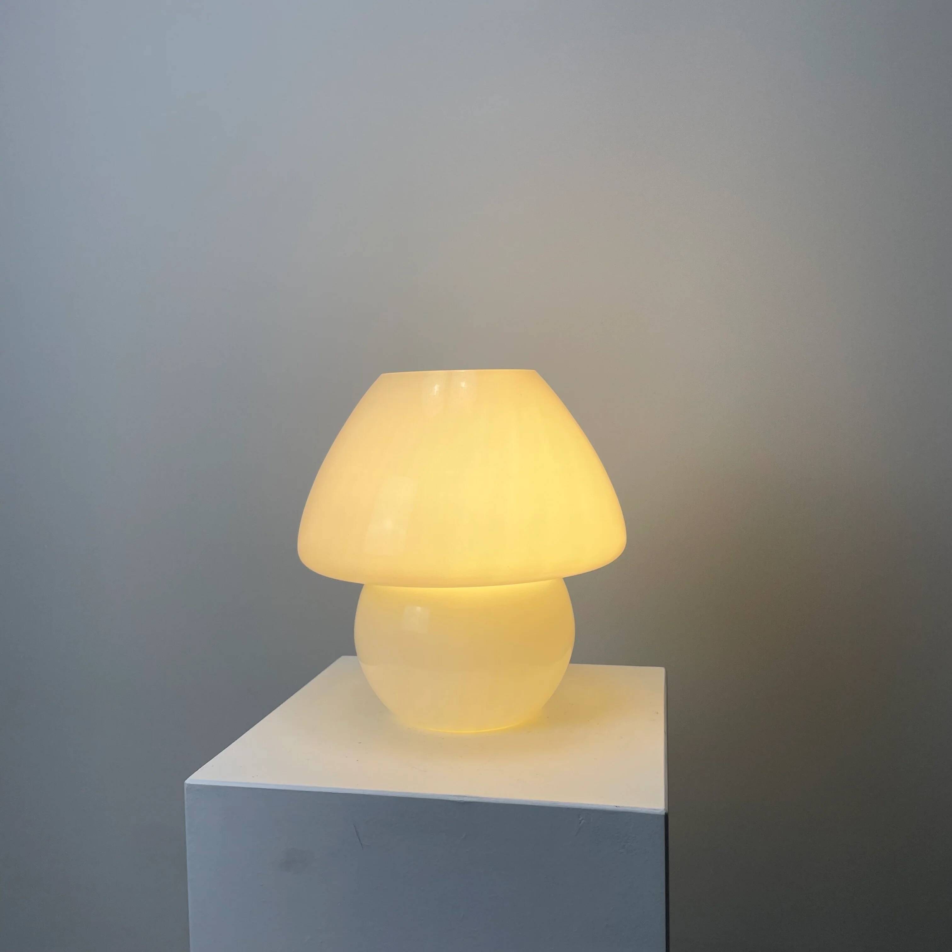 1970s white glass mushroom table lamp