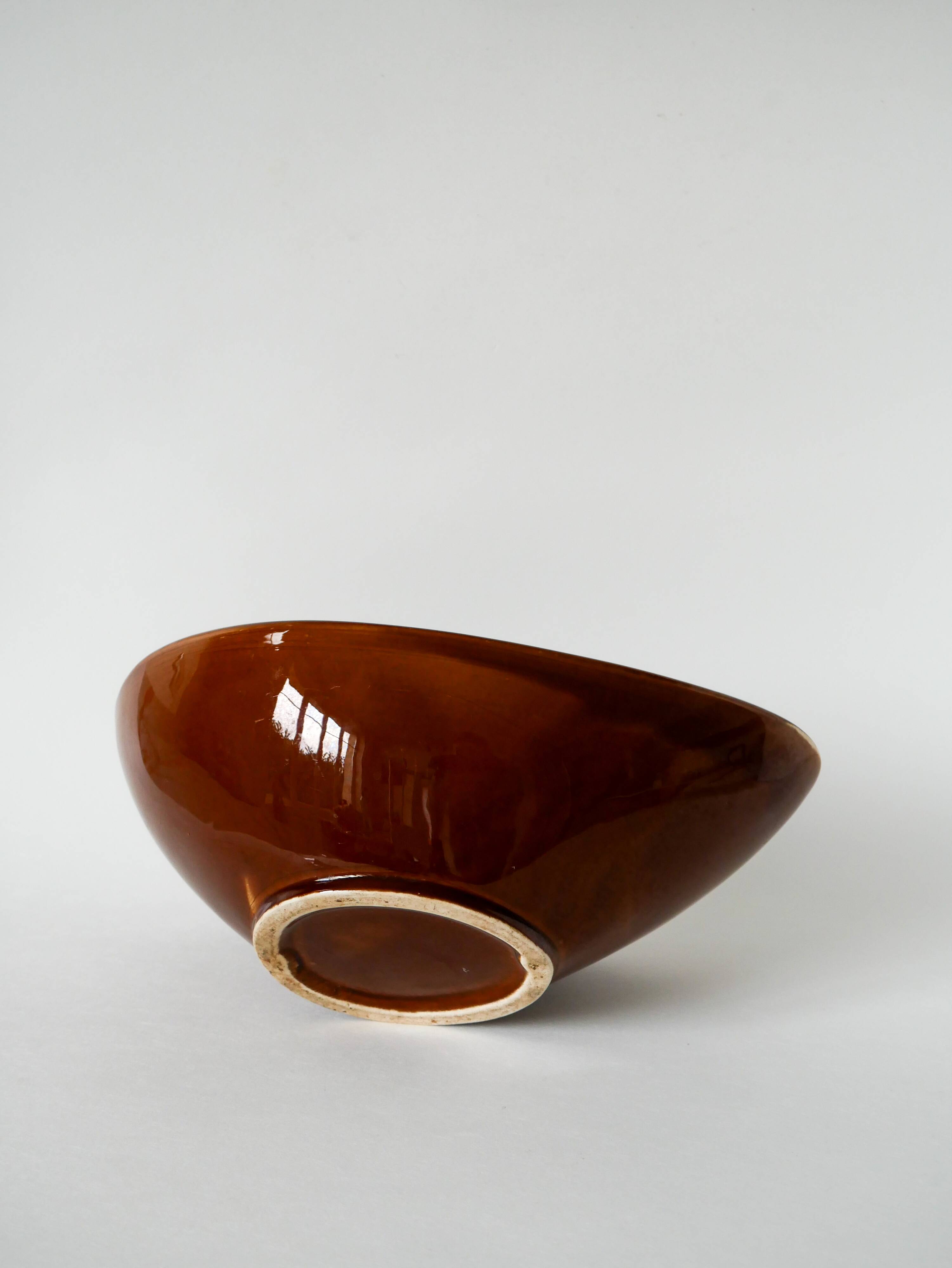 Large brown and colored ceramic bowl, design, 1970