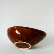 Grande coupe en céramique marron et colorée, design, 1970
