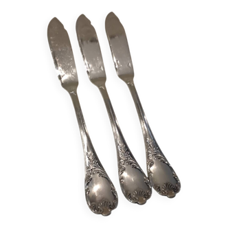3 couteaux à poisson métal argenté orfèvre Christofle Marly 19,8cm