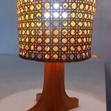 Lampe années 70 cannage et bois