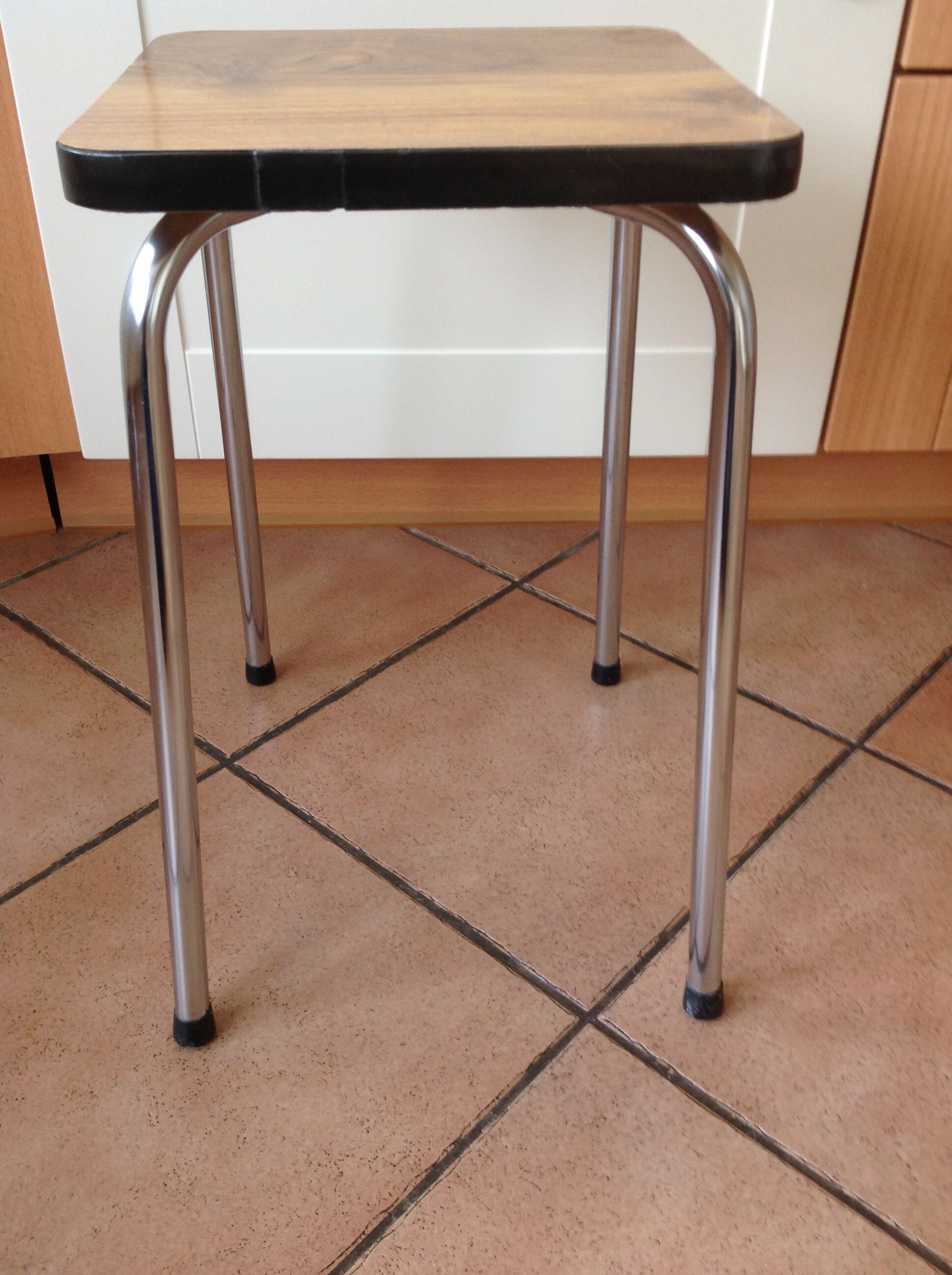 Leather in formica imitation wood and chrome feet / vintage 60s-70s