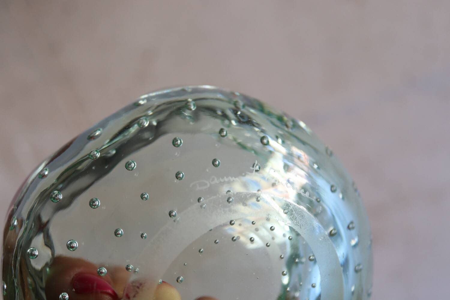 Daum green ashtray or empty pocket in bubbled glass