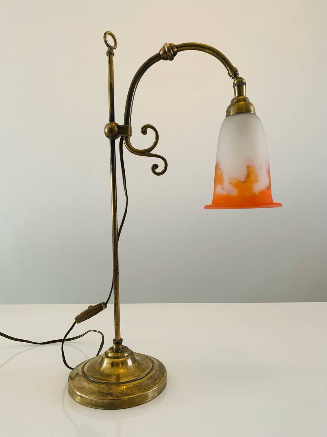 Antique desk lamp - Tulip glass paste signed Muller Frères