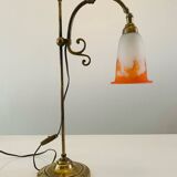Lampe de bureau ancienne - Tulipe pâte de verre signé Muller Frères