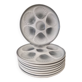 8 assiettes coquillages/huitres blanches/gris bleu, Moulin des Loups Orchies, France