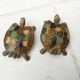 Pair of brass and enameled turtle jewelry box