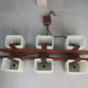 Scandinavian chandelier with 6 lights from the 60s in teak and Perspex