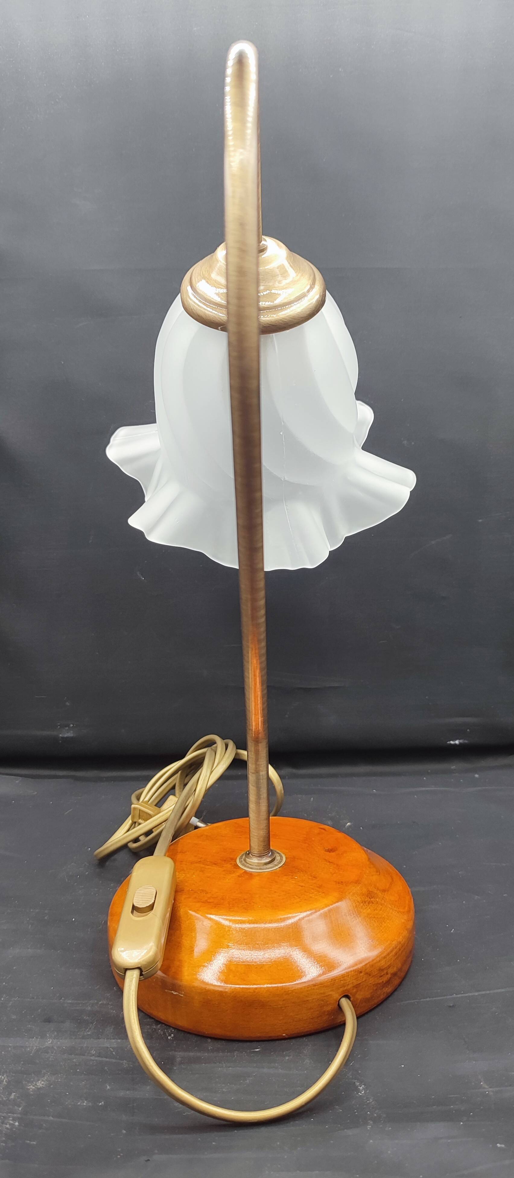 Brass and glass swan neck desk lamp in Art Nouveau style.