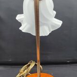 Brass and glass swan neck desk lamp in Art Nouveau style.