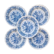 Ridgway "Pagoda" Staffordshire white and blue soup plates