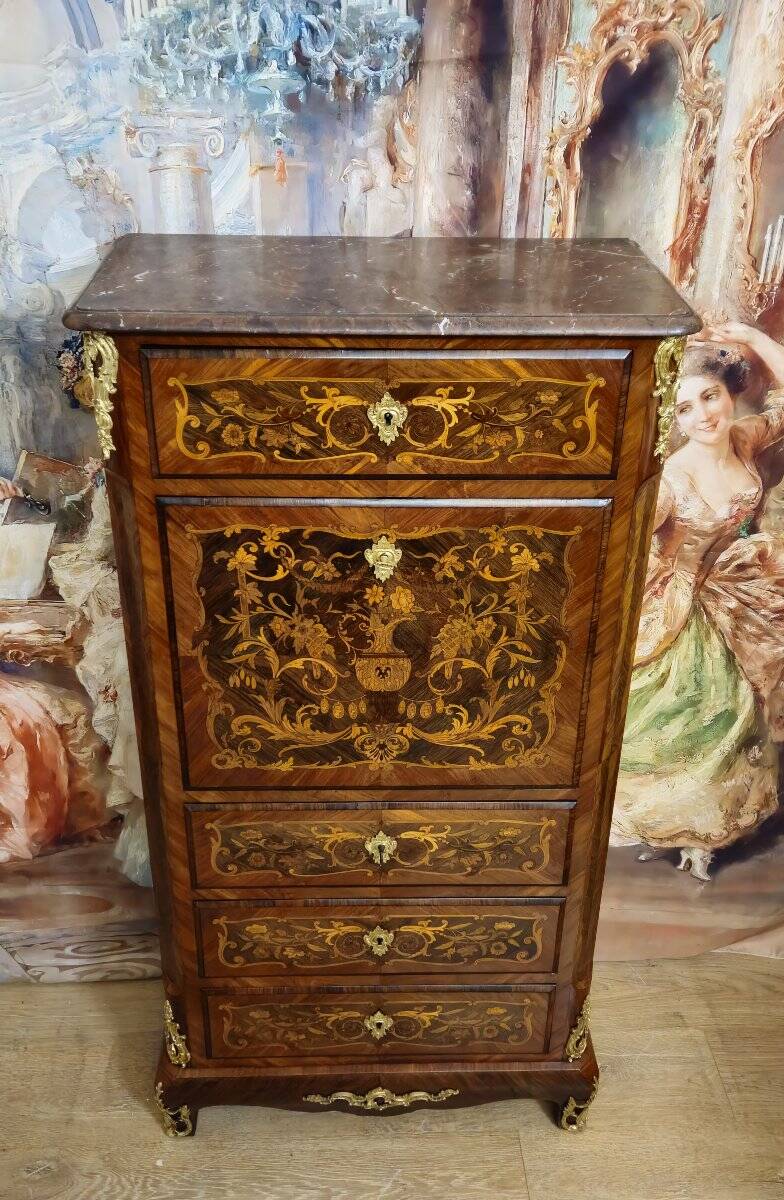 Secrétaire époque XIXeme / marqueterie de bois nobles – Style Louis XV