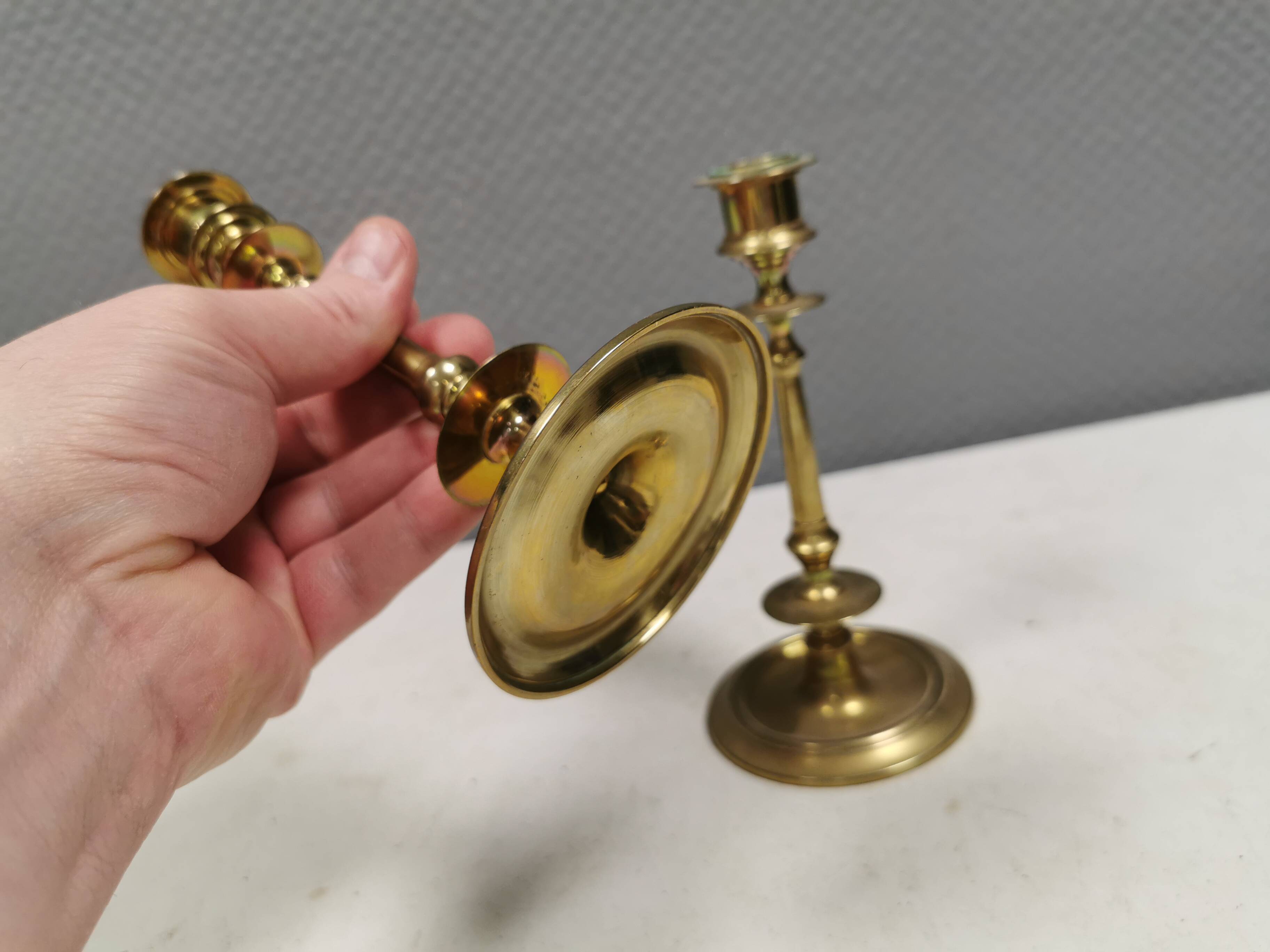 A set of slim vintage brass candlesticks, Denmark 1960-70s.