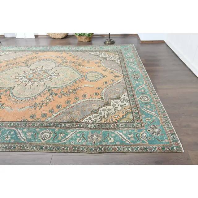 1970s Vintage Persian Handmade Wool Cotton Orange Area Rug 278x343