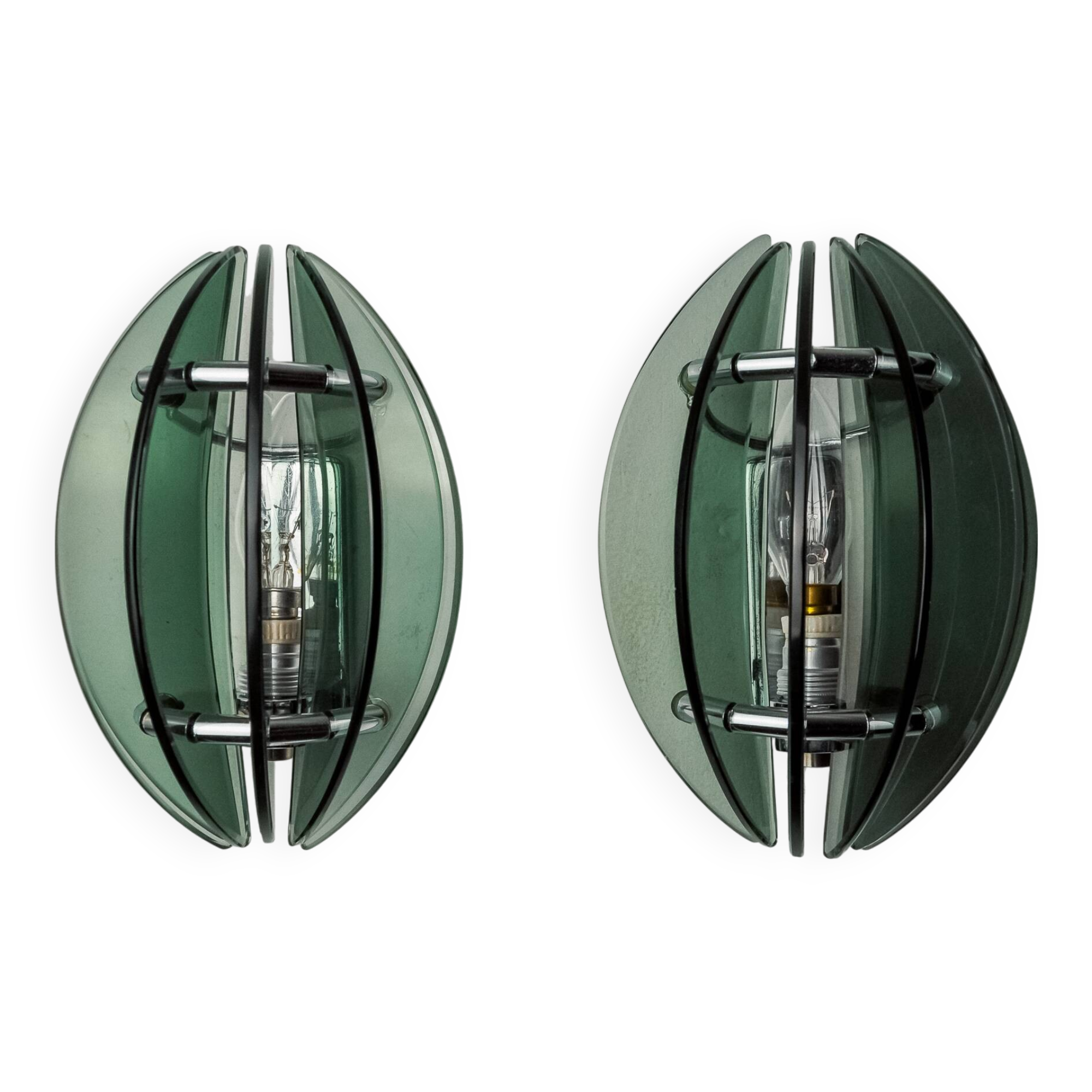 Pair of green and black Murano glass veca sconces, Italy 1970