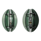 Pair of green and black Murano glass veca sconces, Italy 1970