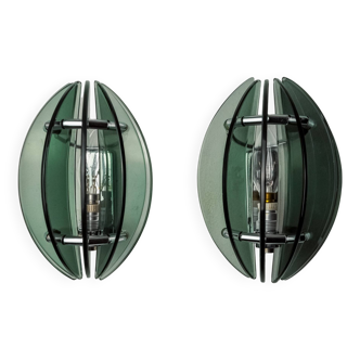 Pair of green and black Murano glass veca sconces, Italy 1970