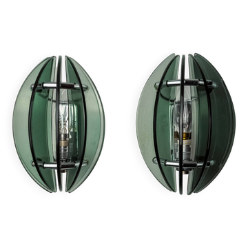 Pair of green and black Murano glass veca sconces, Italy 1970