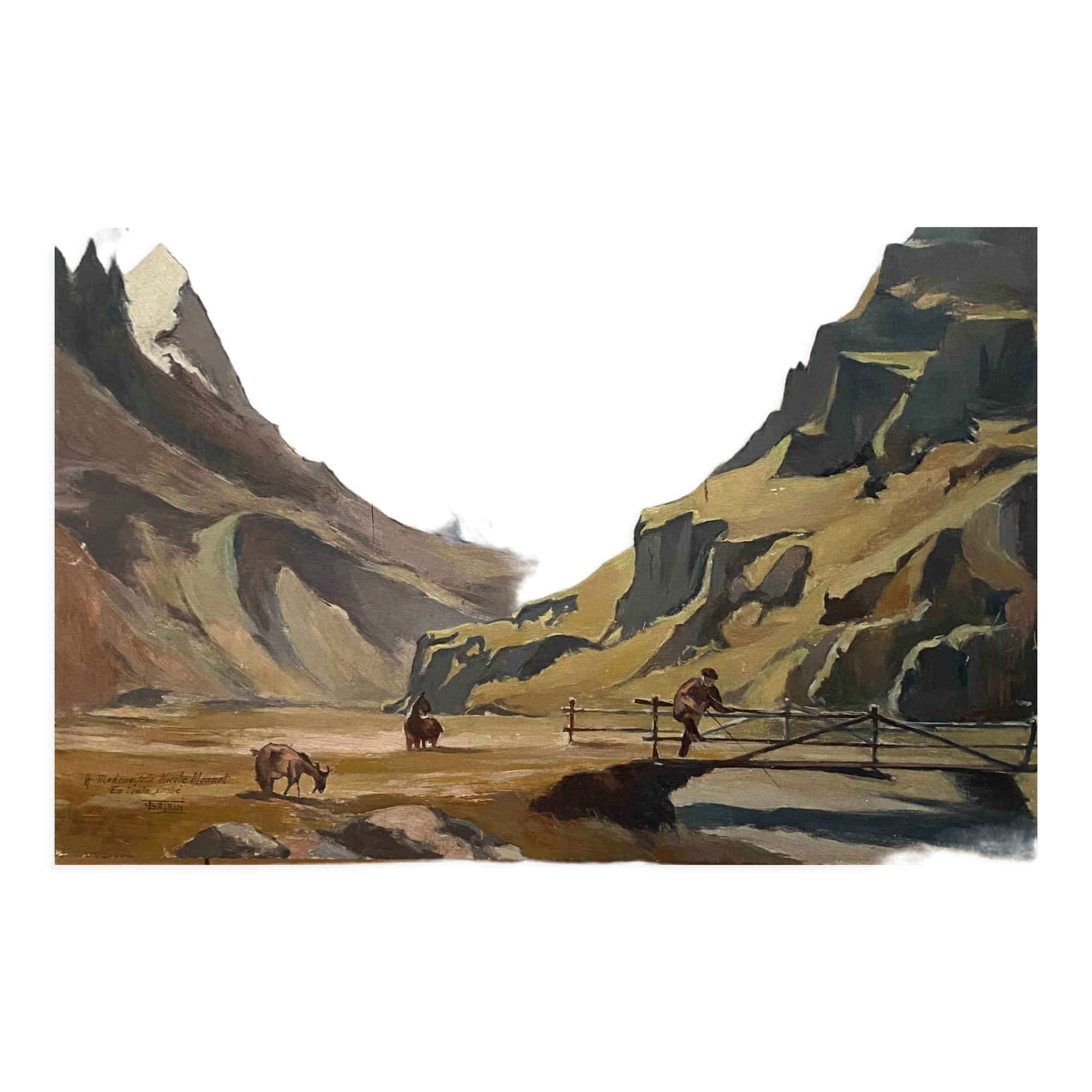 HSP table "Animated alpine landscape" early XX° signed