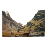 HSP table "Animated alpine landscape" early XX° signed