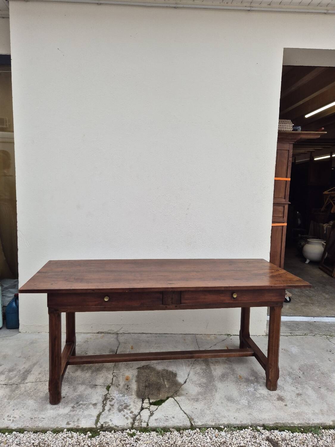19th century solid walnut Burgundy farmhouse table with two drawers - 1m82