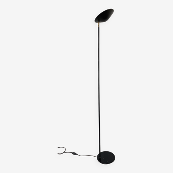 Vintage halogen floor lamp in black lacquered metal and brass ball joint