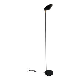 Vintage halogen floor lamp in black lacquered metal and brass ball joint